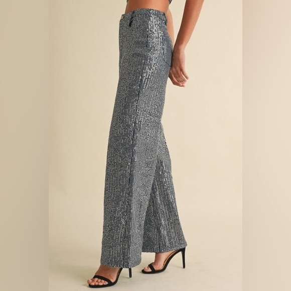 Striped Sequin Wide Leg Jeans - EB Luxe - Picture 3 of 6